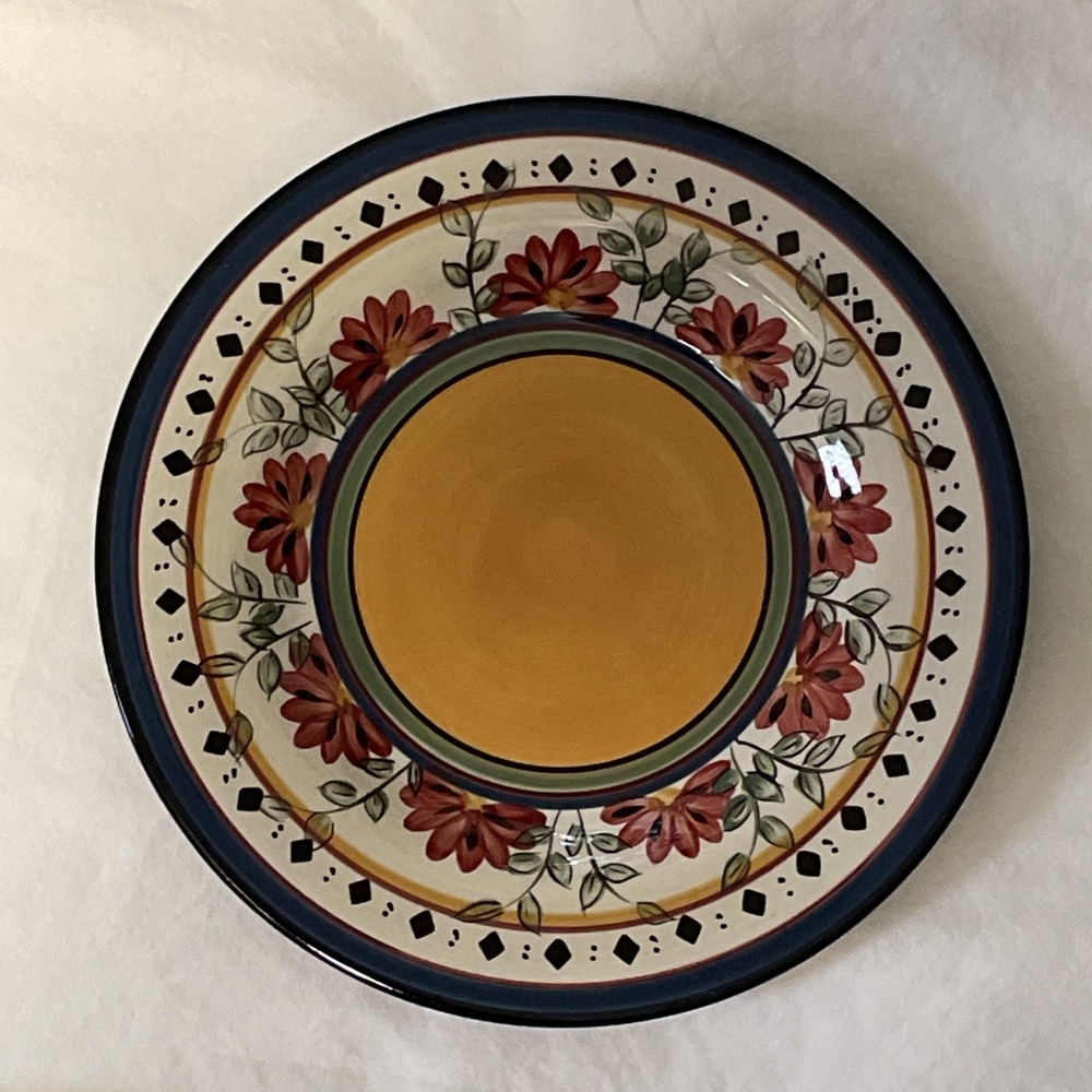 Vtg Pier 1 Alexandria Set of Three 9" Plates Hand Painted Earthenware Floral - Picture 5 of 7
